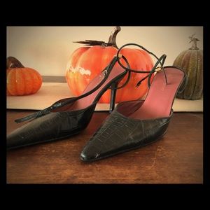 Colin Stuart leather ankle wrap heels.